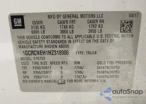 2017 Chevrolet Silverado Ls из США, поврежденный, VIN 1GCRCNEH1HZ318906